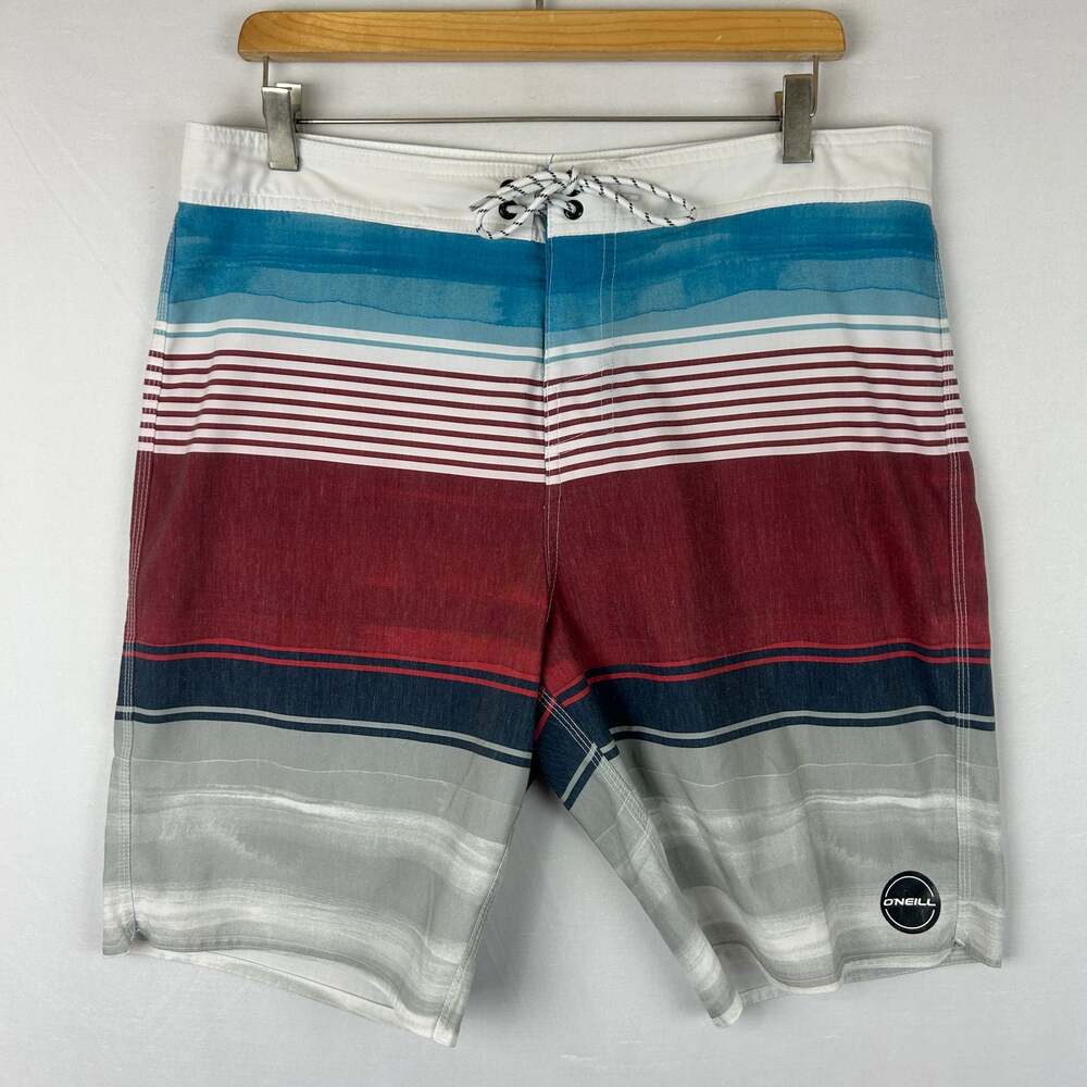O'Neill Stretch Board Shorts Red Stripe 20" Outseam SP8106115X Men's Size 34